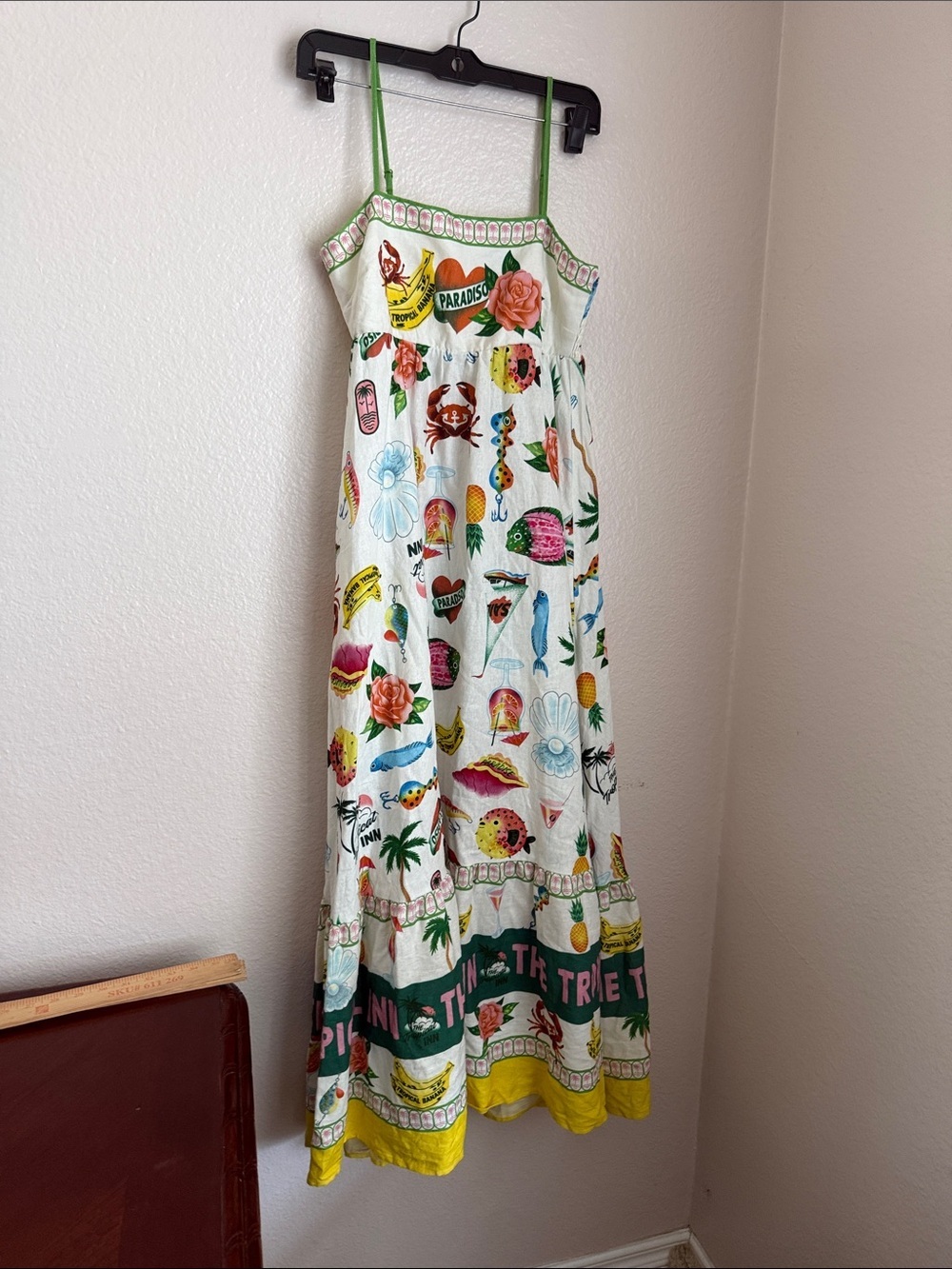 Anthropologie linen white Maxi Sundress Multi-Color Tropical Print pockets XS - Picture 3 of 13